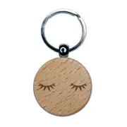 Sweet Eyelashes Pair Engraved Wood Round Keychain Tag Charm