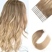 Sixstarhair Tape in Hair Extensions Balayage Hair Made Of 100 Human Hair Balayage Tape In Extensions Ombre Ash Brown Fading to Dirty Blonde Highlight Ash blonde [B8-18-60 14inch]
