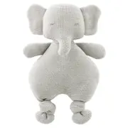 The Peanutshell Knitted Elephant Plush Cotton Animal Baby Fun Toy 30cm GRY 0+