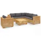 7-Piece Garden Lounge Set Grey Cushions Acacia Timber Outdoor Patio Modular Sofa