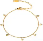 [Kokoma] Cubic Zirconia Small Round Bead Dangle Anklets for Women Minimalist Stainless Steel Geometry Adjustable Stackable Chains Link Foot Chain Jewelry, Adjustable, Stainless Steel Cubic Zirconia, no