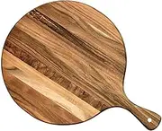 SECFOU Round Pizza Board for Serving Steak Bread and Charcuterie Versatile Kitchen Cutting Board Easy-Grasp Handle for Home and Restaurant Use