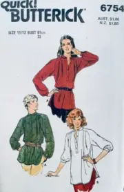 EASY Butterick Pattern 6754 | Misses Shirt / Blouse | JT Sz 11/12 Bust 32" UNCUT