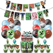 Pixel Style Game Birthday Party Supplies, Pixel Style Game Birthday Decorations, Include Banner, Balloons, Cake Toppers,Cupcake Toppers