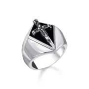 Genuine THOMAS SABO Sword Signet ring with black zirconia