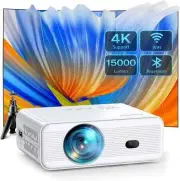 Mini Projector WiFi & BT Native 1080P 4K Support 15K Lumen + 120" Screen Bundle