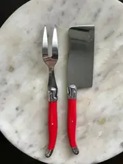 Laguoile French Cheese knife cleaver and fork set - Red