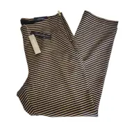 Chico's Slim Ankle Pants Sz 2.5 US 14 Large Gold Black Stripe Side Zip NWT