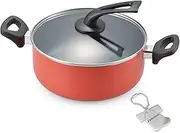 J-Kitchens Two-Handed Pot, 9.4 inches (24 cm), Easy to Stand Lid, Glass Lid, Induction Compatible, Gas, Fluorine Resin Processing, Red, Original, T-Shirt, Can Opener Included