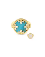 Roberto Coin 18K Yellow Gold Venetian Princess Medallion Turquoise, Mother of Pearl & Diamond Reversible Ring