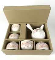 Japanese Tea Set Porcelain Teapot Teacup Sakura Pink Cherry Blossom Japan 4701