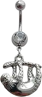 [Generic] Cute 3D Sloth Belly Button Ring, Artistic Surgical Stainless Steel 14G Navel Barbell Ring with Dangle Pendant, Original Piercing Body Jewelry