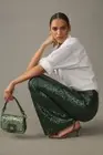 Anthropologie Joni Sequin Flare Pants Green Cocktail Shimmer Party US 6 NEW