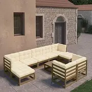 10 Piece Garden Lounge Set&Cushions Honey Brown Solid Pinewood, Furniture Sets, Patio Furniture