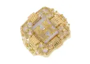 10k or 14k Two Tone Gold Mens Real Gold White CZ Accented Letter H Ring