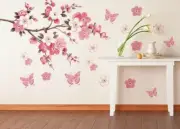 Pink Peach Blossom Flowers Tree Branch Kids Wall Stickers Art Wall Decal Decor