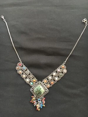 1 PIECE WHOLESALE LOT ETHNIC BOHO INDIA BANJARA NECKLACE AGATE BEADS 18”