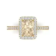1.85 Emerald Real Morganite Promise Bridal Wedding Classic Ring 14k Yellow Gold