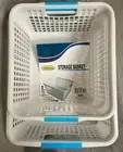NEW 2 x White Plastic Storage Basket w/ Hand Medium size Pantry Organization