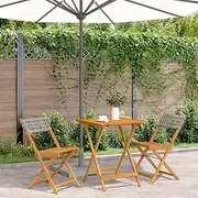 Patio Sets 3 Piece Bistro Set Grey Poly Rattan and Solid Wood