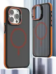 Jarttarn Case for iPhone 16 Pro Max (2024),Magnetic Frosted Phone Case with Lens Protection Stand,Compatible with Car Mount & Wireless Charging,Anti-Fall Protective Back Cover (Orange)