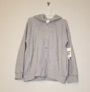 Open Edit Kids Unisex Grey Light Heather Waffle Knit Hooded Snap Cardigan 7