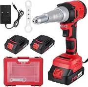 Cordless Rivet Gun, Brushless Rivet Nut Guns with 2 x 21V 1.5Ah Batteries, Charger & Carrying Case, Pop Rivet Gun Kit with 3 Adapters, Wrench & LED Light, Portable Rivet Nut Gun Kit