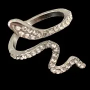 Slither Snake Adjustable Size Cubic Zirconia Silver Unisex Ring Goth Taylor NEW