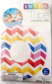Blue Yellow Colorful 36 Inch Swim Ring Pool Tube Kids 9+ Years INTEX Float Ride