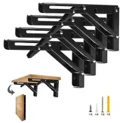 Folding Shelf Brackets 12 Inch 4 Pcs Heavy Duty Wall Mounted Collapsible Tria...