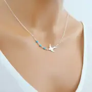 Turquoise Necklace Sterling Silver 925 Flying Bird Jewelry Gift Women
