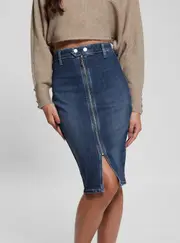 GUESS Blue Denim Flo Midi Skirt Size: 26, Spandex