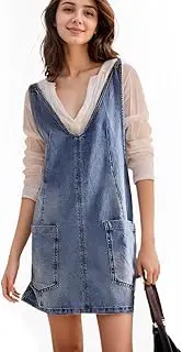 [Buxitt] Stretch Denim Dress Overalls People Free Dupes Jean Mini Dress Adjustable Shoulder Straps High Roller Skirtall Casual Denim Jean Romper Jumpsuit Trendy Summer Beach Vacation Essentials Clothes 2025
