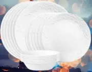 Corelle 18-pc Vitrelle White Embossed Bella Faenza Dinnerware Set Service for 6