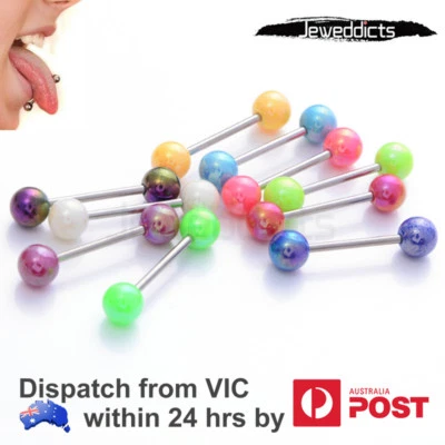 10PCS Tongue Piercing Surgical Steel Bar Candy Colour Ball Body Jewellery