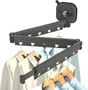 TOWEBOORY Clothes Drying Rack, Wall Mounted Drying Rack with Extended Arm Suction Cup Fixed Foldable Black-Laundry Drying Rack for Laundry, Balcony, Bathroom, Patio, Dormitory, Apartment (3-Fold)