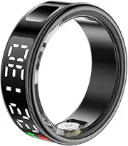 Fitness Tracker Ring, Smart Ring with Display & Charging Case, Accurate Monitoring of Pedometer, Heart & Temperature, IP68 Waterproof, 5-Day Battery Life, Black (#10)