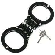 Handcuffs Heavy Duty Hinged Double Lock Steel Professional, Black
