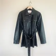 New Rebecca Minkoff Vegan Faux Leather Button Up Belted Jacket Women’s XL
