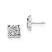 14k White Gold Real Diamond Rectangle Post Earrings