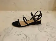 New! Stuart Weitzman 'Grecian' Buckle Wedge Sandals Black Womens 7 B MSRP $450