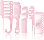 6PCS Professional Hair Comb Set for Women & Men Pink– Rat Tail, Wide & Fine Tooth Combs for Curly Hair, Braiding, Barber Styling, Cutting & Parting