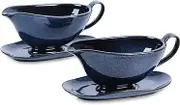 Vicrays Gravy Boat with Saucer - Large 17oz Ceramic Sauce Boat with Tray Set of 2 for Turkey Salad Dressings Creamer Milk Broth - Thanksgiving Christmas Holiday Serving Dishes - Blue