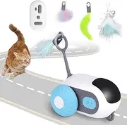 2.0 Smart Remote Control Cat Toy with Feathers, Interactive Automatic Moving Indoor Cat Play Toy, USB Rechargeable, Blue