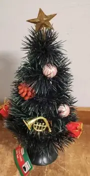 Vtg 70s JOYBRITE 13" Plastic Christmas Tree Presents,French Horn,Balls NEW w/Tag
