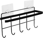 Cabilock Over Cabinet Towel Bar Hook Hanger Punch Storage Rack Organizer for Bathroom Kitchen Hooks Design Easy Installation Black