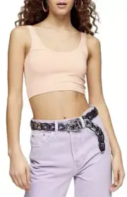Topshop Women's Camisole Top Size US 8 Crop Top Zig Zag Peach New Nordstrom