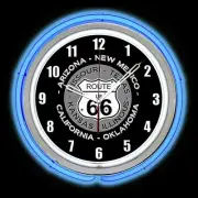 15" ROUTE 66 Historic States Sign Blue Double Neon Wall Clock