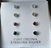 Primrose Sterling Silver, Cubic Zirconia Stud Earrings Set Of 4 NIB