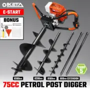 IKETA Post Hole Digger Earth Auger 75CC Ground Drill Bit Petrol Borer Fence Bits